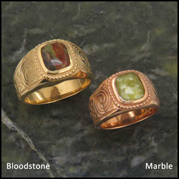 Men's Celtic Knot Ring with Bloodstone and Marble