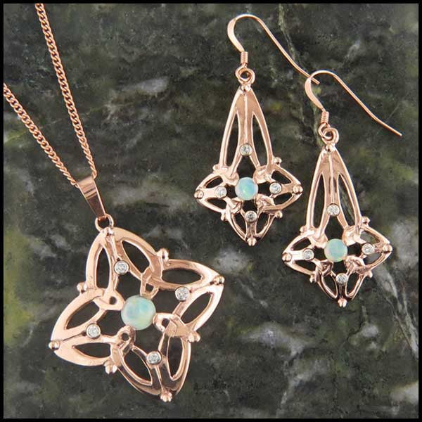 Triquetra Pendant in Rose Gold with Opals and Diamonds