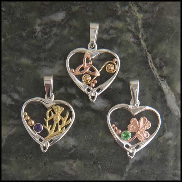Celtic Heart pendants in Sterling Silver and Gold