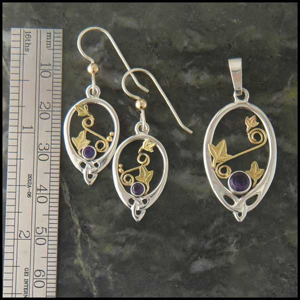 Celtic Knot drop ivy earrings with Amethyst