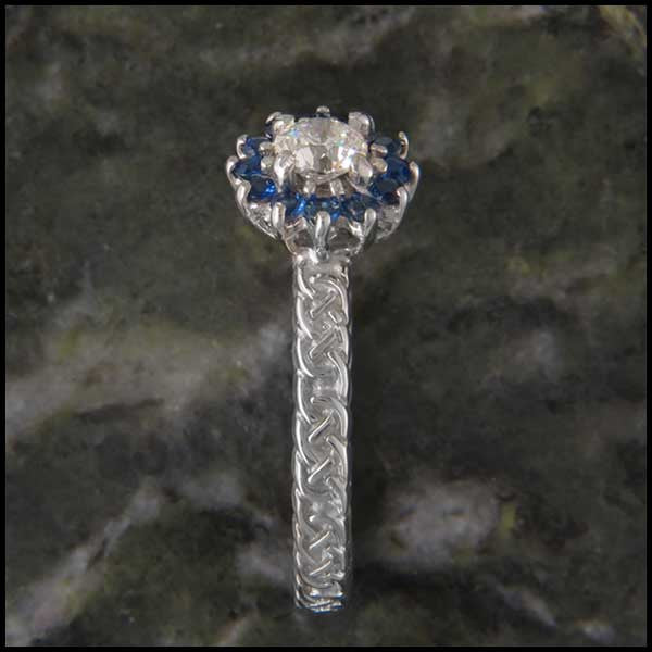 Josephine's Knot, Lover's Knot Sapphire and Diamond Halo Celtic Solitaite