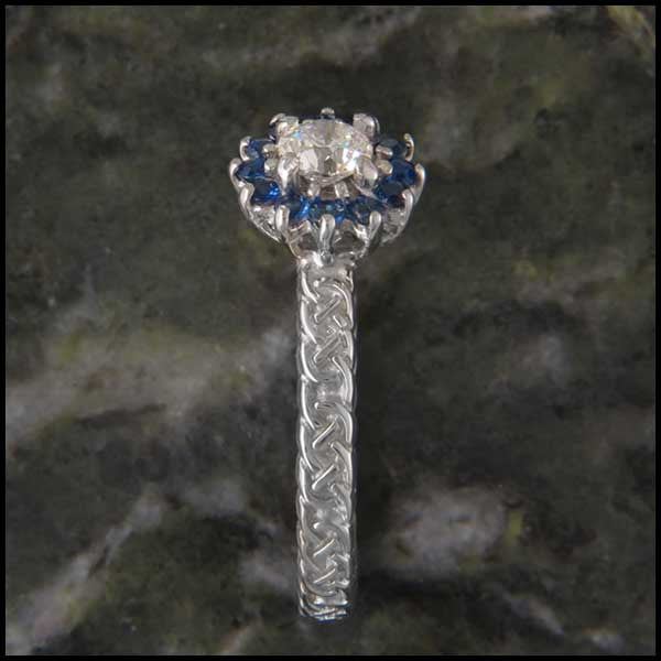 Josephine's Knot, Lover's Knot Sapphire and Diamond Halo Celtic Solitaite
