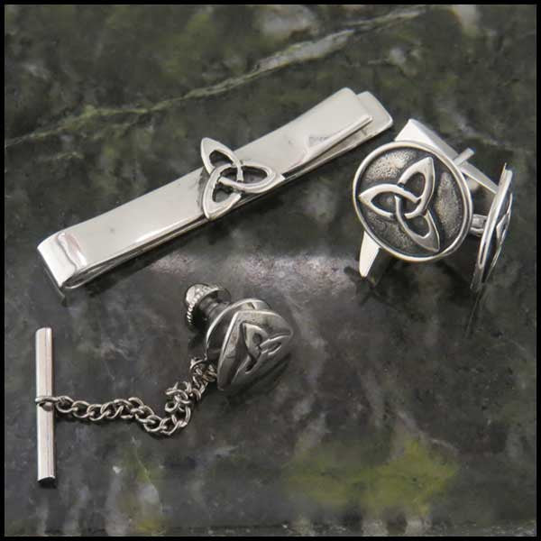 Triquetra or Trinity Knot Mens Sterling Silver Jewelry Set
