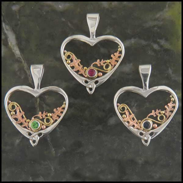 Celtic heart oak leaf pendant in Sterling Silver and Gold