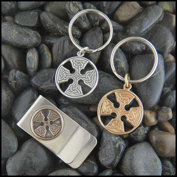 Medallion Celtic Cross Men's Jewelry Set in Sterling Silver and Bronze.