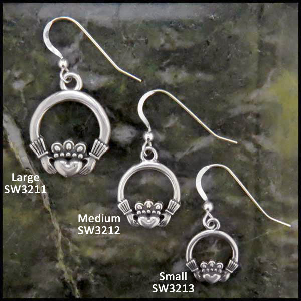 Claddagh Drop Earrings in three sizes