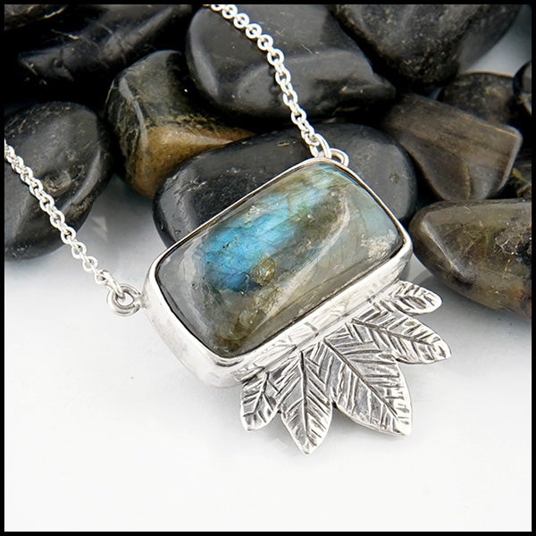 Labradorite Feather Pendant in sterling silver