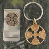 Medallion Celtic Cross Men's Jewelry Set in Sterling Silver and Bronze.