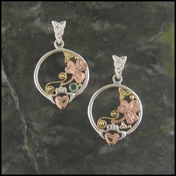 Sterling Silver and Gold Claddagh Pendant with Tsavorite