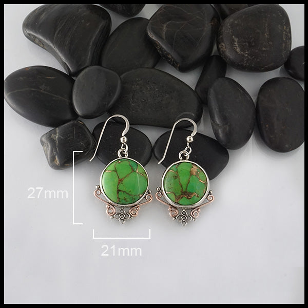 Green Copper Turquoise Starlight  Earrings set in Sterling Silver and Rose Gold