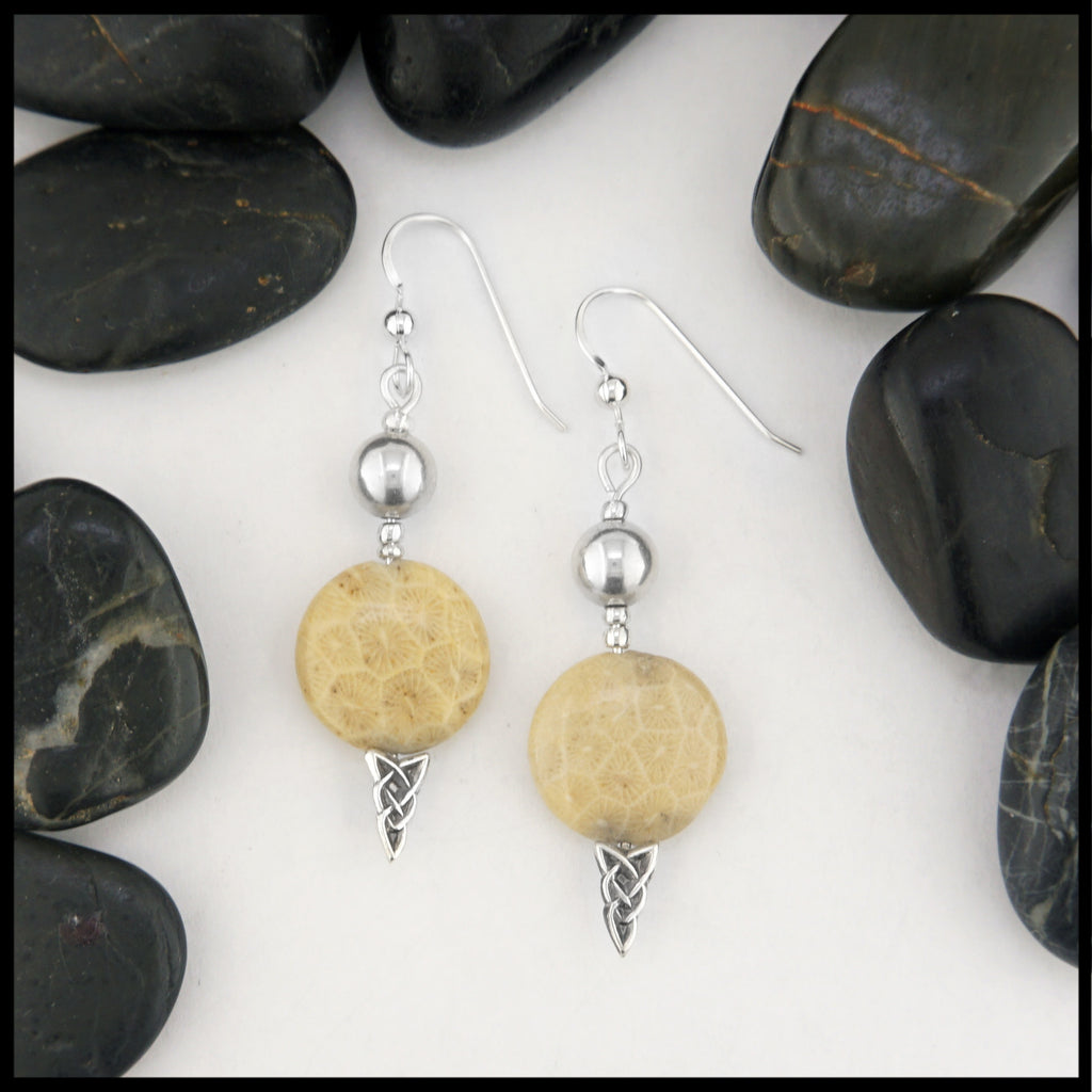 fossilized coral drop earrings 
