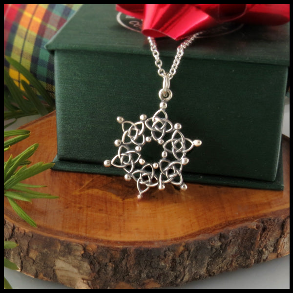 Celtic Snowflake Pendant and Earring Set in Sterling Silver