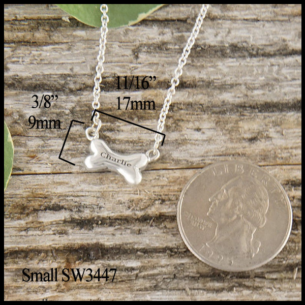 Small Personalized dog bone necklace in sterling silver