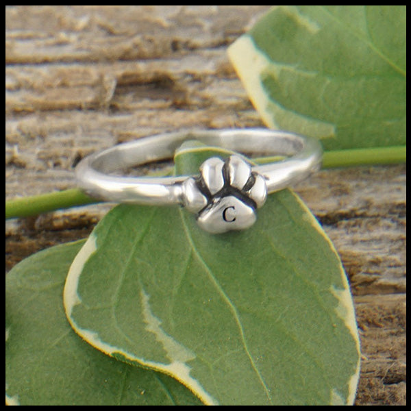 Paw print stacking ring in sterling silver