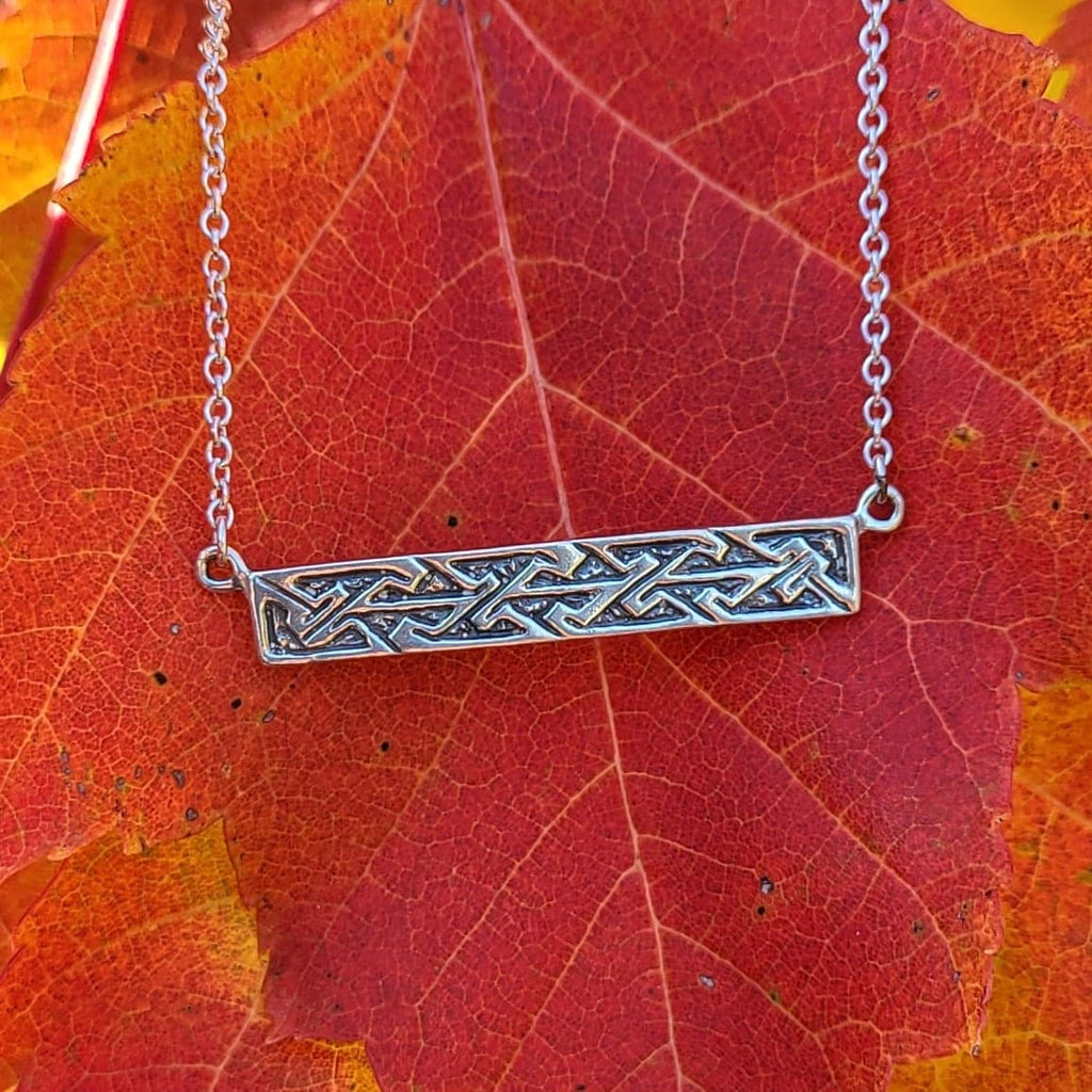 Key Pattern Bar Necklace in sterling silver