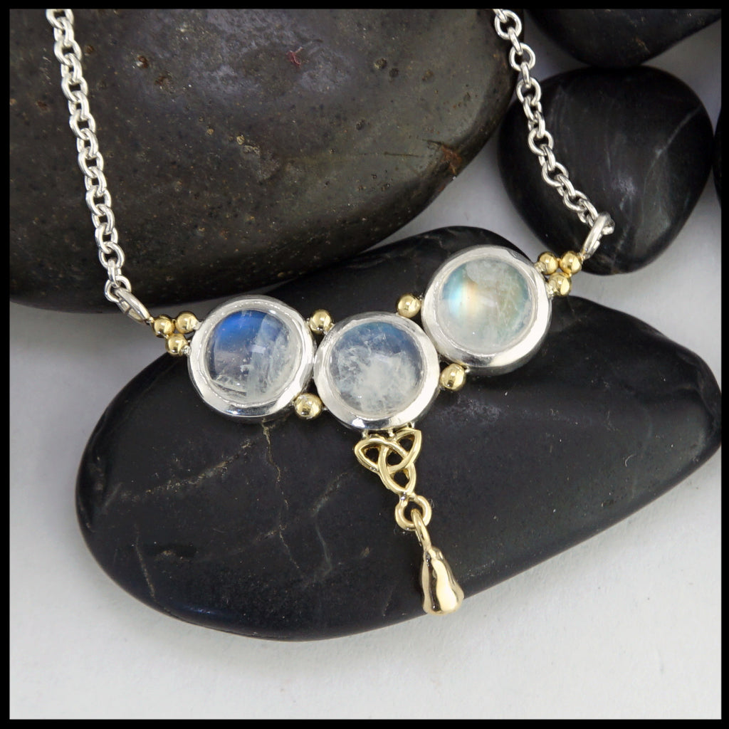 moonstone pendant with trinity twist and chain attached