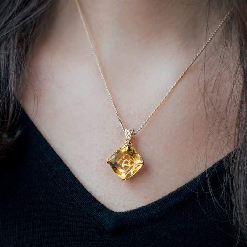 Custom Citrine Pendant Shown on the neck