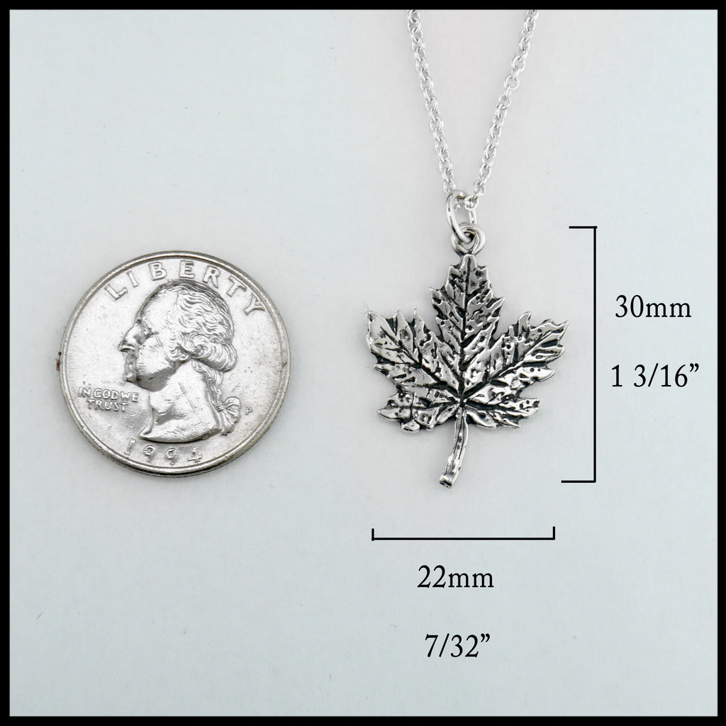 maple leaf pendant measures 30mm 1 3/16" length 22mm 7/32" width 